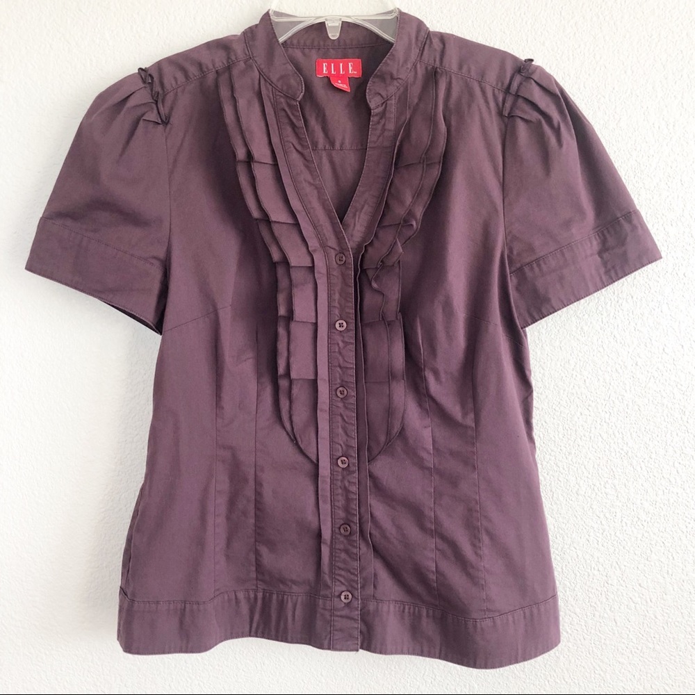 Elle Purple W Ruffles Button-down Top Sz Small